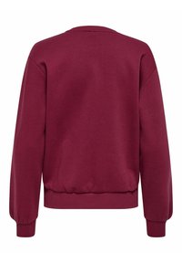 Bordeaux sweatshirt met een ronde halslijn, verlaagde schouders, geribde manchetten en een geribde zoom. Gladde textuur zonder zichtbare patronen.