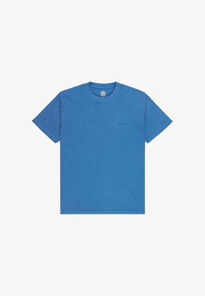 Modré bavlnené tričko s klasickým okrúhlym výstrihom, krátkymi rukávmi a jemným logom "element" na hrudi, s hladkou textúrou.