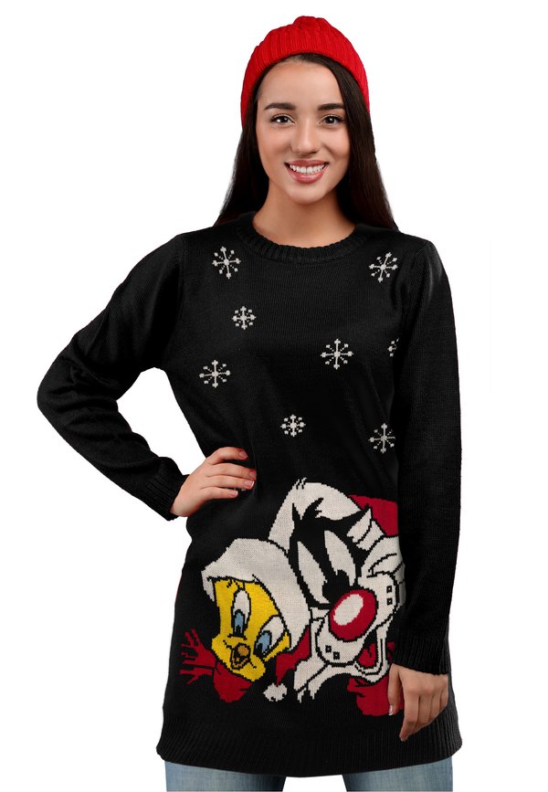 LOONEY TUNES FÜR  SYLVESTER UND TWEETY WEIHNA - Strickkleid - schwarz