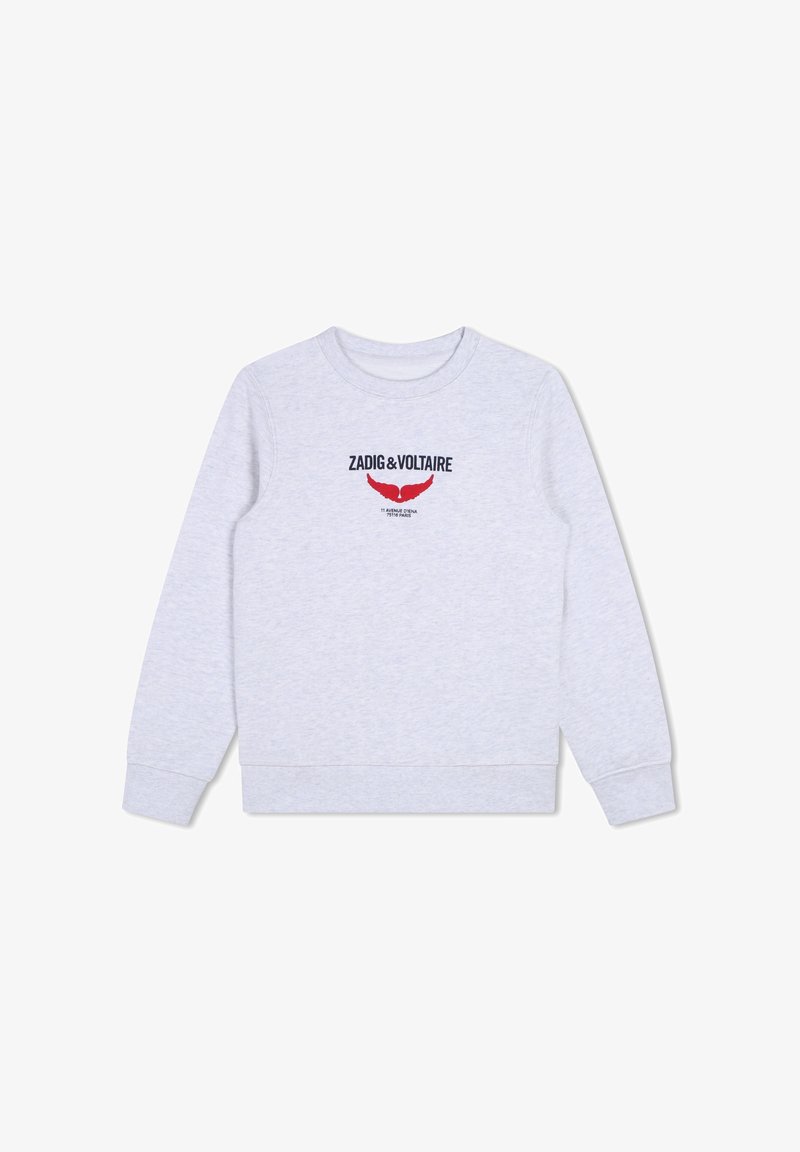 Grijze sweatshirt gemaakt van zachte stof. Beschikt over lange mouwen, een ronde halslijn en een logo met rode accenten aan de voorkant.