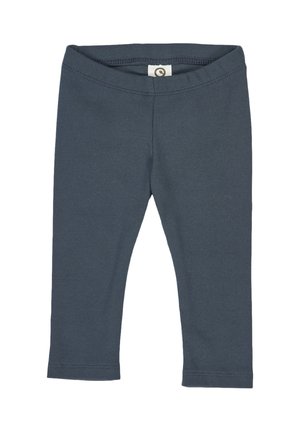 Leggings bleu foncé en tissu côtelé. Dotés d'une ceinture élastique confortable et de jambes fuselées. Sans motifs ni accents visibles.