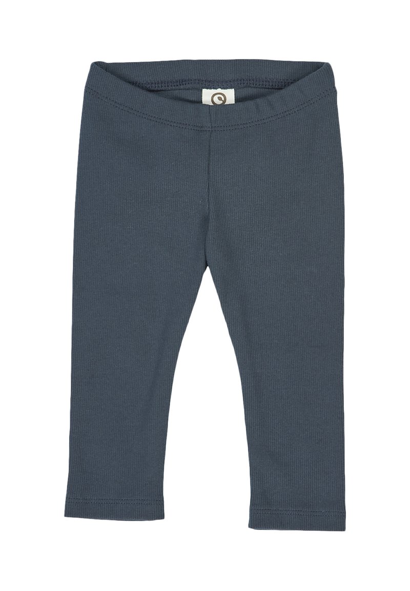 Tummansinisiä ribbikankaisia legginssejä. Varustettu mukavalla elastisella vyötäröllä ja kapenevilla lahkeilla. Ei näkyviä kuvioita tai koristeita.