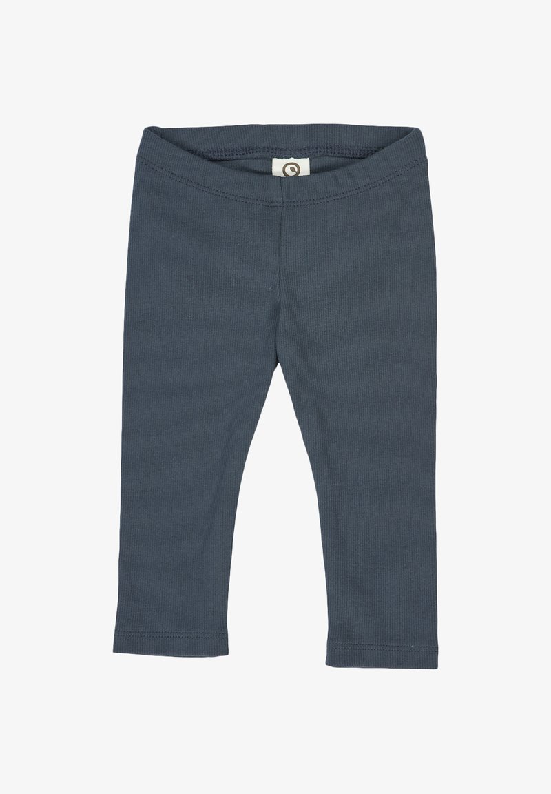 Leggings bleu foncé en tissu côtelé. Dotés d'une ceinture élastique confortable et de jambes fuselées. Sans motifs ni accents visibles.
