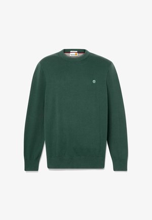 Maglione verde a collo rotondo realizzato in morbido materiale a maglia. Caratterizzato da polsini e bordo a costine, con un piccolo logo ricamato sul petto.