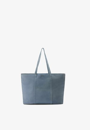 Large rectangular gray suede tote bag with double shoulder straps and minimal stitching details, shown on a white background.