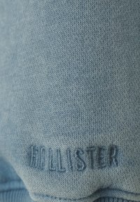 Felpa azzurra chiara con un tessuto testurizzato, adornata da un logo ricamato "HOLLISTER" nello stesso colore nella parte inferiore.