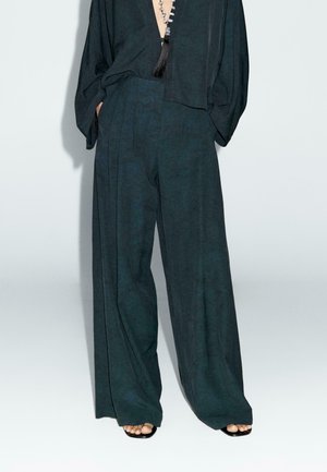 FLOWING WITH DARTS - Trousers - mottled dark blue