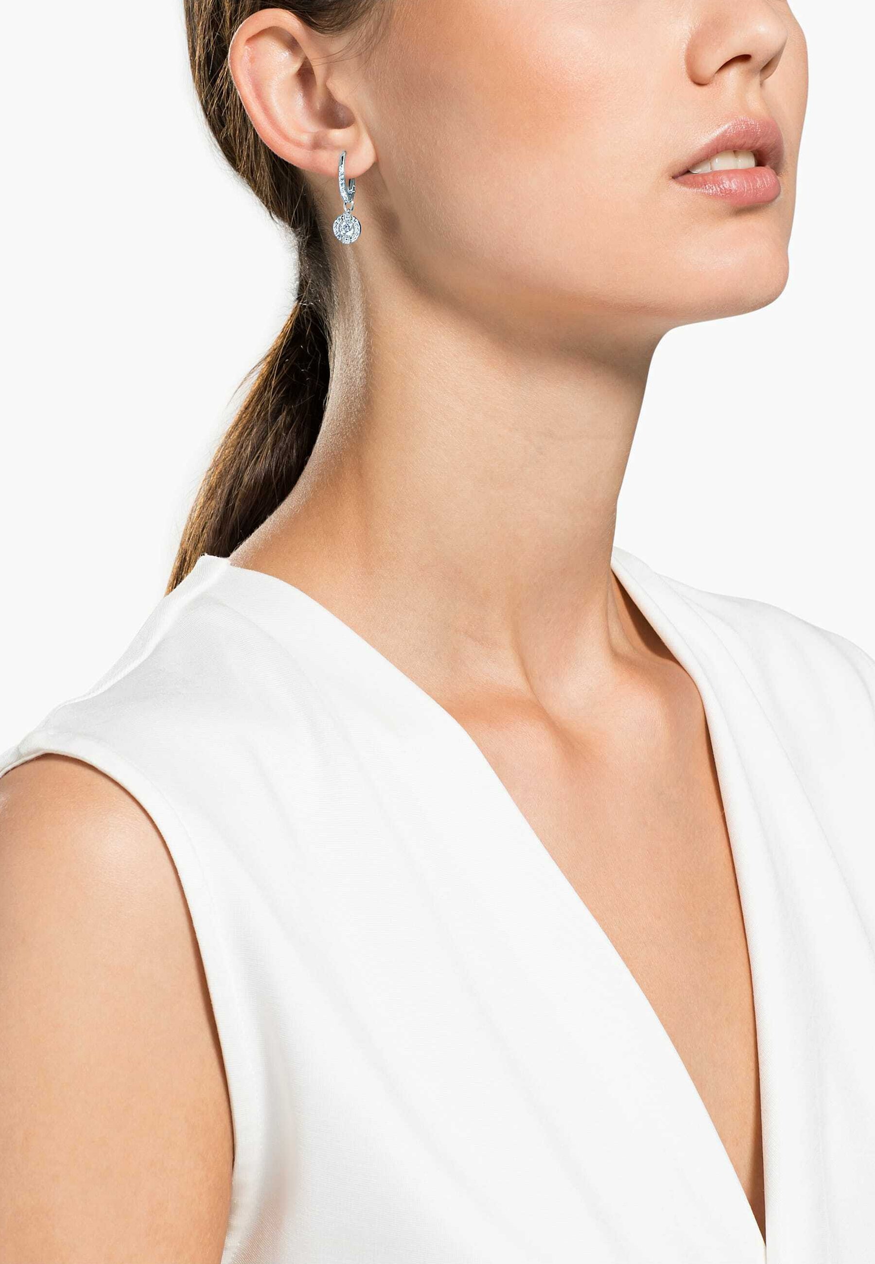 Swarovski SPARKLING DANCE DROP ROUND CUT - Earrings - white - Zalando