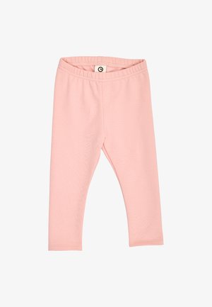 Hellrosa Leggings für Kleinkinder mit elastischem Bund, schlichtem Design und ohne sichtbare Muster oder Verzierungen, flach auf weißem Hintergrund gezeigt.