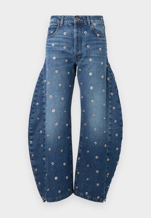 STUDDED ORGANIC WITH SIDE INSERTS - Wide Leg - blue