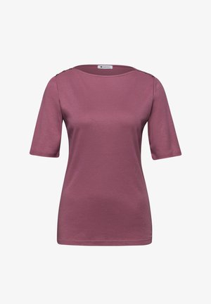 Mauve-farbenes Kurzarmoberteil mit U-Boot-Ausschnitt und dekorativen Knöpfen entlang beider Schultern von Street One.