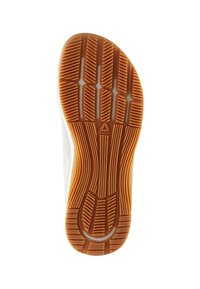 Soletta della scarpa con un motivo di trazione in gomma, caratterizzata da scanalature testurizzate e un design a nido d'ape. Il colore è principalmente marrone con accenti più chiari.