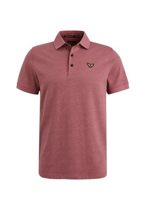 Rode polo shirt met een subtiel geometrisch patroon, knoopsluiting, kraag en geborduurd logo aan de linkerkant. Van een katoenmix.
