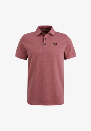 Rode polo shirt met een subtiel geometrisch patroon, knoopsluiting, kraag en geborduurd logo aan de linkerkant. Van een katoenmix.
