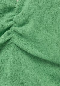 Grüner Stoff, leicht, mit weicher Textur und subtiler Dehnbarkeit. Verfügt über geraffte Details, die Falten und Wellen erzeugen.