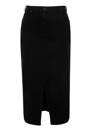 Ulla Popken MIDI SAUMSCHLITZ KOMFORTBUND - Falda vaquera - black