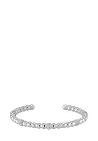 Bracelet jonc en ton argent, avec un design perlé, comportant des perles rondes lisses intercalées avec des segments embellis pour plus de détails.