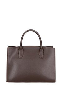 Borsa a tracolla in pelle marrone con finitura texture, forma rettangolare, due manici corti e design minimalista. Nessun hardware o accento visibile.