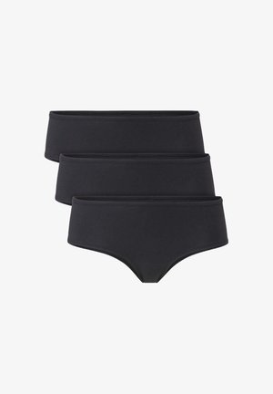 Zwarte katoenen hipsterondergoed van een katoenmix, met een gladde textuur en een elastische tailleband. Set van drie, uniform ontwerp zonder patronen.