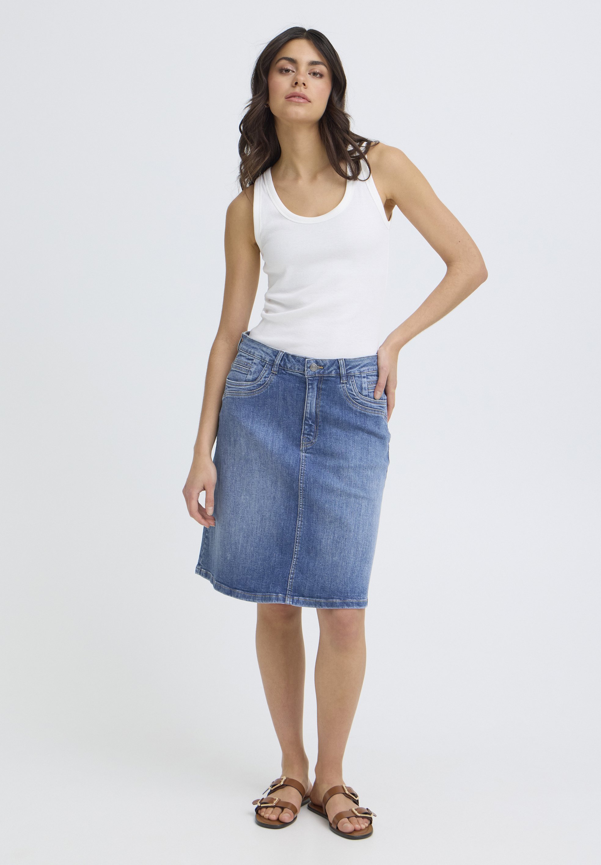 PULZ PZKATJA HW SHORT - A-line skirt - medium blue denim/light