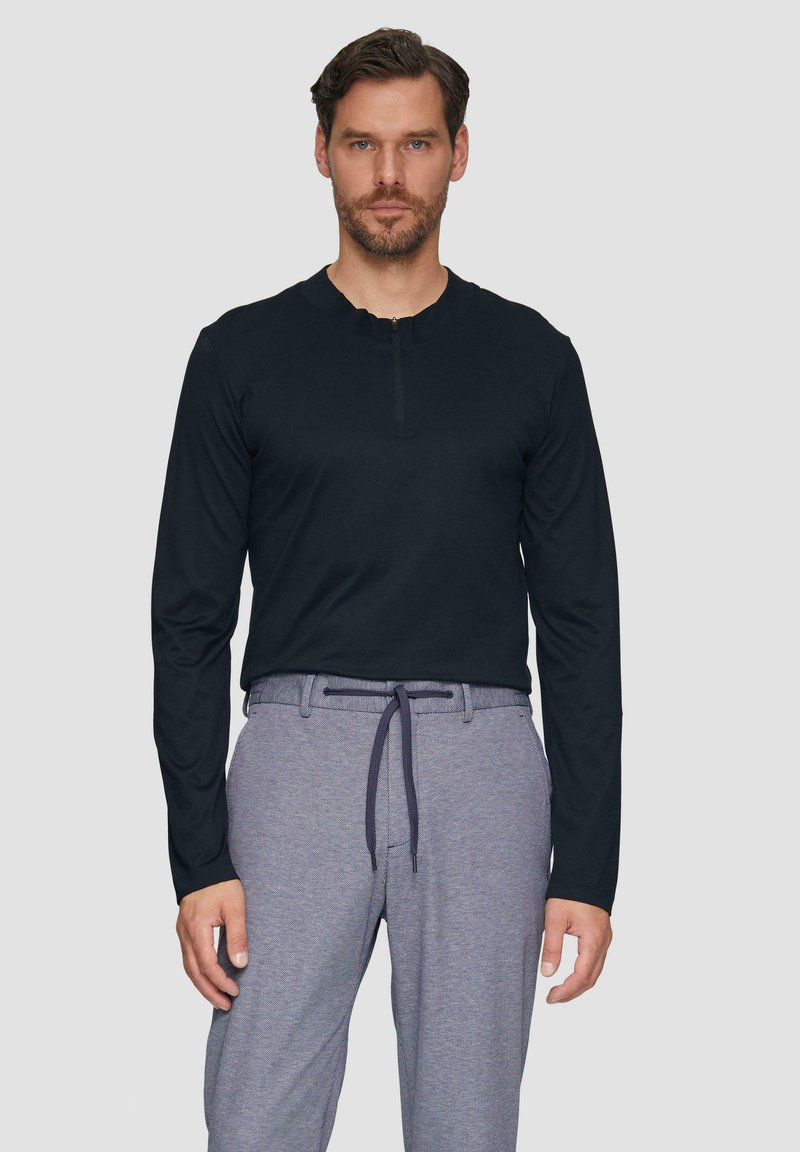 s.Oliver BLACK LABEL MIT REISSVERSCHLUSS AUS MERCERISIERTER - Langarmshirt - navy