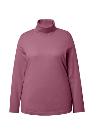 Long-sleeve turtleneck top in mauve, made of soft cotton blend. Features a fitted neck and straight hem, with smooth texture and minimal detailing.