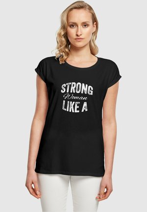 Merchcode, STRONG LIKE A WOMAN EXTENDED SHOULD - Μπλουζάκι με στάμπα - black