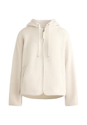 Witte fleece zip-up hoodie met een trekkoordcapuchon, zijzakken en een textuurovervlak. Beschikt over een relaxte pasvorm en een soepele voering.