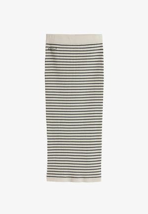 Kreemivärvi ribakudumist seelik, millel on horisontaalsed mustad triibud ja väike broderi logo vöökoha lähedal.