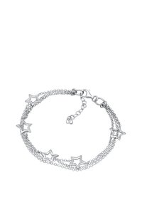 Silverfärgad kedja armband med stjärnformade detaljer. Flera trådar med texturerad yta och ett spänne med en förlängningskedja.