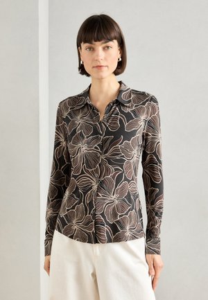 BLOUSE LONG SLEEVE COLLAR BUTTON PLACKET - Užsagstoma palaidinė - night grey