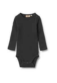 Svart ribbad långärmad bodysuit med tryckknappar vid axlarna och nederdelen. Mjuk, sträckbar tyg säkerställer komfort och lätthet vid användning.