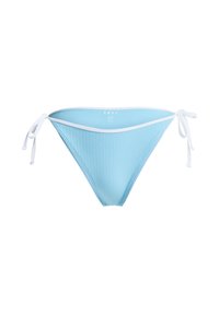 Light blue bikini bottom with a textured mesh design, white trim, and adjustable tie sides. Features a triangular shape for coverage.