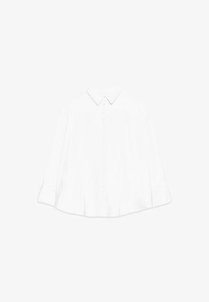 Camicia bianca a maniche lunghe con colletto a punta, frontale con bottoni e una vestibilità oversize e rilassata. Tessuto testurizzato con design minimale.