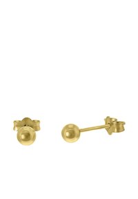 Boucles d'oreilles en métal doré de forme sphérique. Fini poli, attache à l'arrière et système de fixation sécurisé. Minimalistes et modernes.