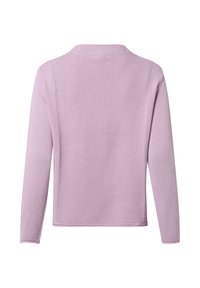 Hellblauer, gestrickter Cardigan mit einem schlichten Design, langen Ärmeln und einer gerippten Textur. Keine sichtbaren Verschlüsse oder Muster.
