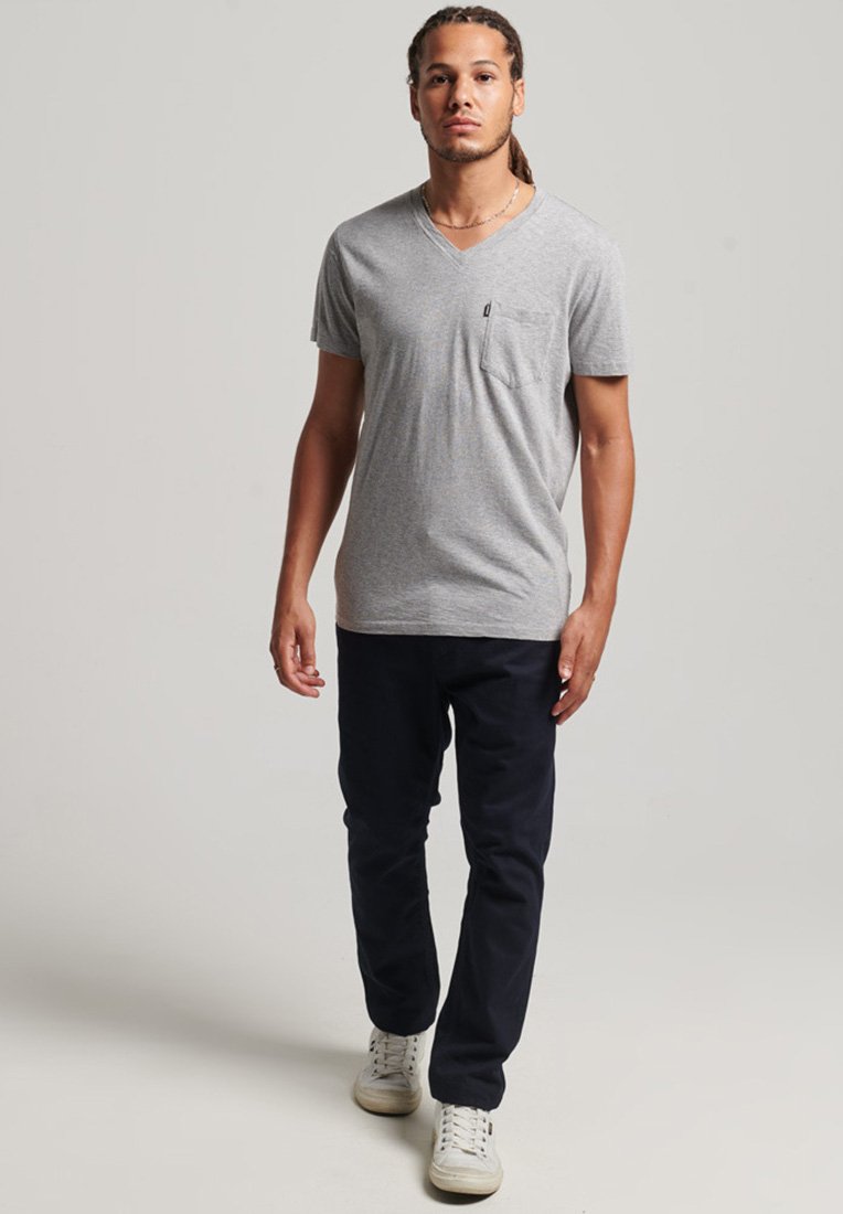 Superdry POCKET V NECK TShirt basic grey slub grindle/hellgrau