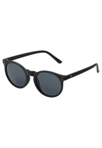 Ochelari de soare rotunzi cu ramă mată neagră, lentile întunecate și accente metalice. Brațe subțiri cu o finisare netedă și articulații sigure.