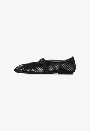 LORIBLU, CRYSTALS EMBELLISHED BLACK SUEDE BALLERINAS - Ankle strap ballet pumps - black