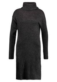 Pull tunique gris foncé à manches longues avec col montant. Confectionné en matière tricotée douce, il présente une silhouette décontractée et un design minimaliste.