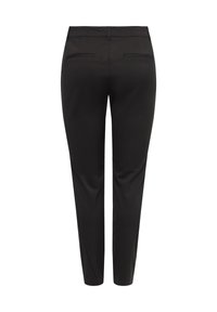 Svarta skräddarsydda byxor med en slät yta, slim fit och två bakfickor, med en medelhög midja och avsmalnande ben.