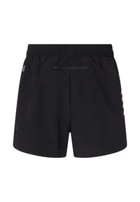 Pantaloni sportivi neri realizzati in materiale leggero. Presentano una vita elastica, una tasca con zip sul retro e un dettaglio con logo sui lati.