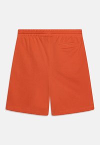 Oranžové bavlněné šortky s elastickým pasem, s jednou zadní kapsou a hladkým povrchem. Jednoduchý design, délka po kolena.