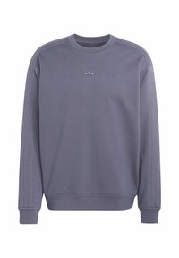 Sivá mikina z mäkkej tkaniny s rebrovanými manžetami a lemom, s tónovaným vyšívaným logom na hrudi a textúrovanými bočnými pruhmi.