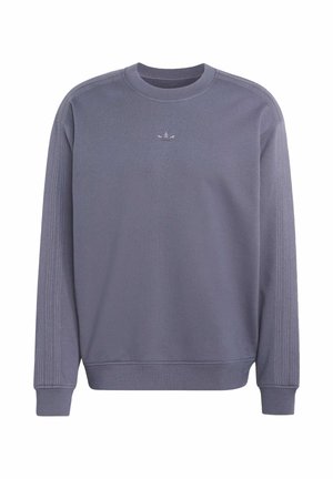 Siva majica dugih rukava od mekanog materijala s rebrastim manžetnama i rubom, s toniranim izvezenim logom na prsima i teksturiranim bočnim prugama.