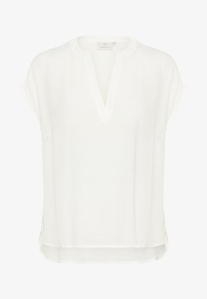 Witte blouse met korte mouwen, gemaakt van een lichtgewicht stof, met een V-halslijn en een ontspannen pasvorm met een licht gebogen zoom.