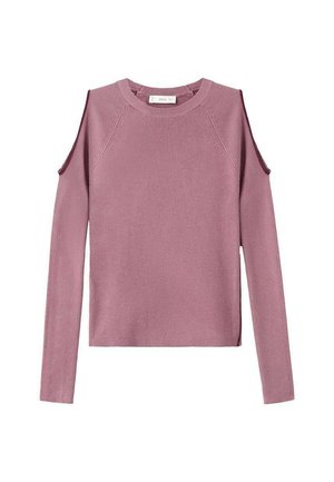 Pull mauve à manches longues avec découpes épaules nues et col rond.