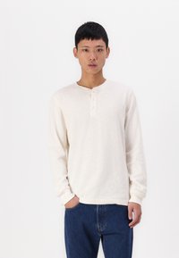 GAP WAFFLE HENLEY - Long sleeved top - ivory frost