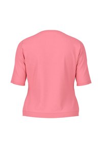 Pink short-sleeve top with a rounded neckline and a slightly loose fit. Made from soft fabric with a smooth texture. No patterns or accents.