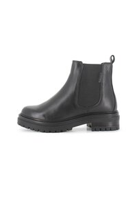 Botas Chelsea de cuero negro con paneles el�ásticos en los laterales, punta redonda, suela de goma elevada y tira trasera para ponerlas fácilmente.
